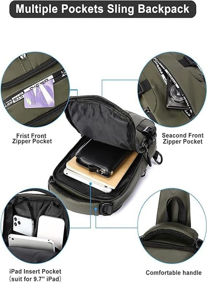 LOCANS Men cross backpack Sling Bag black green Waterproof Sling Backpack Bag Sling Bag For Men & Women Bag with USB Charging Port for Travel Hiking Jogging Gym Picnic Daily Use (MULTICOLOR) - Image 2